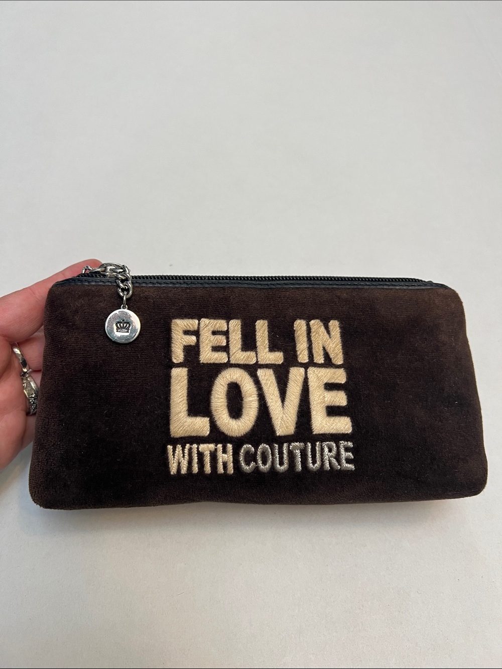 Y2K JUICY COUTURE BROWN LEATHER VINTAGE MAKE-UP TRAVEL CASE POUCH